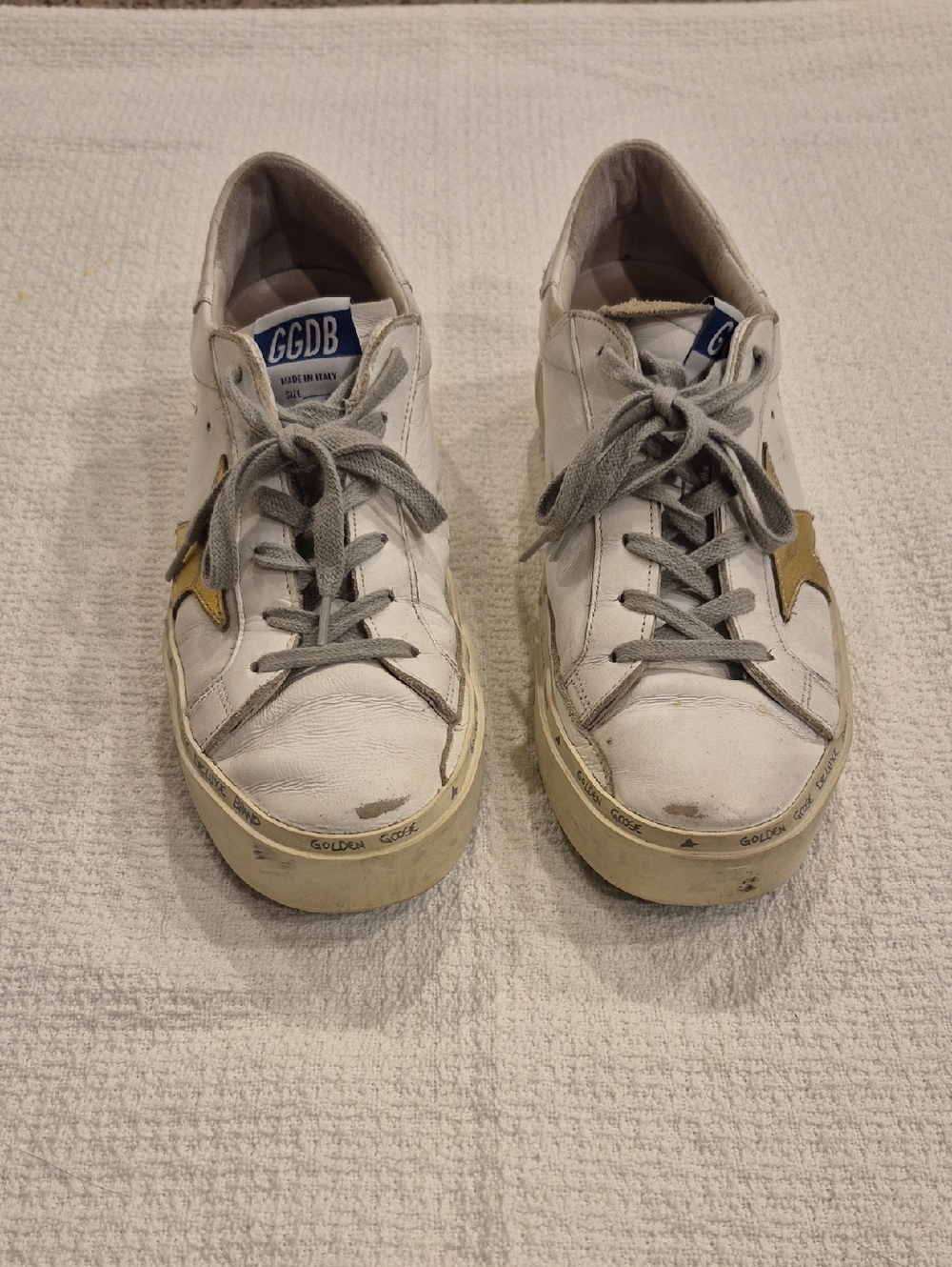 GOLDEN GOOSE White & Gold Hi-Star Sneakers Size 8.5 (39) AS IS - Picture 2 of 16